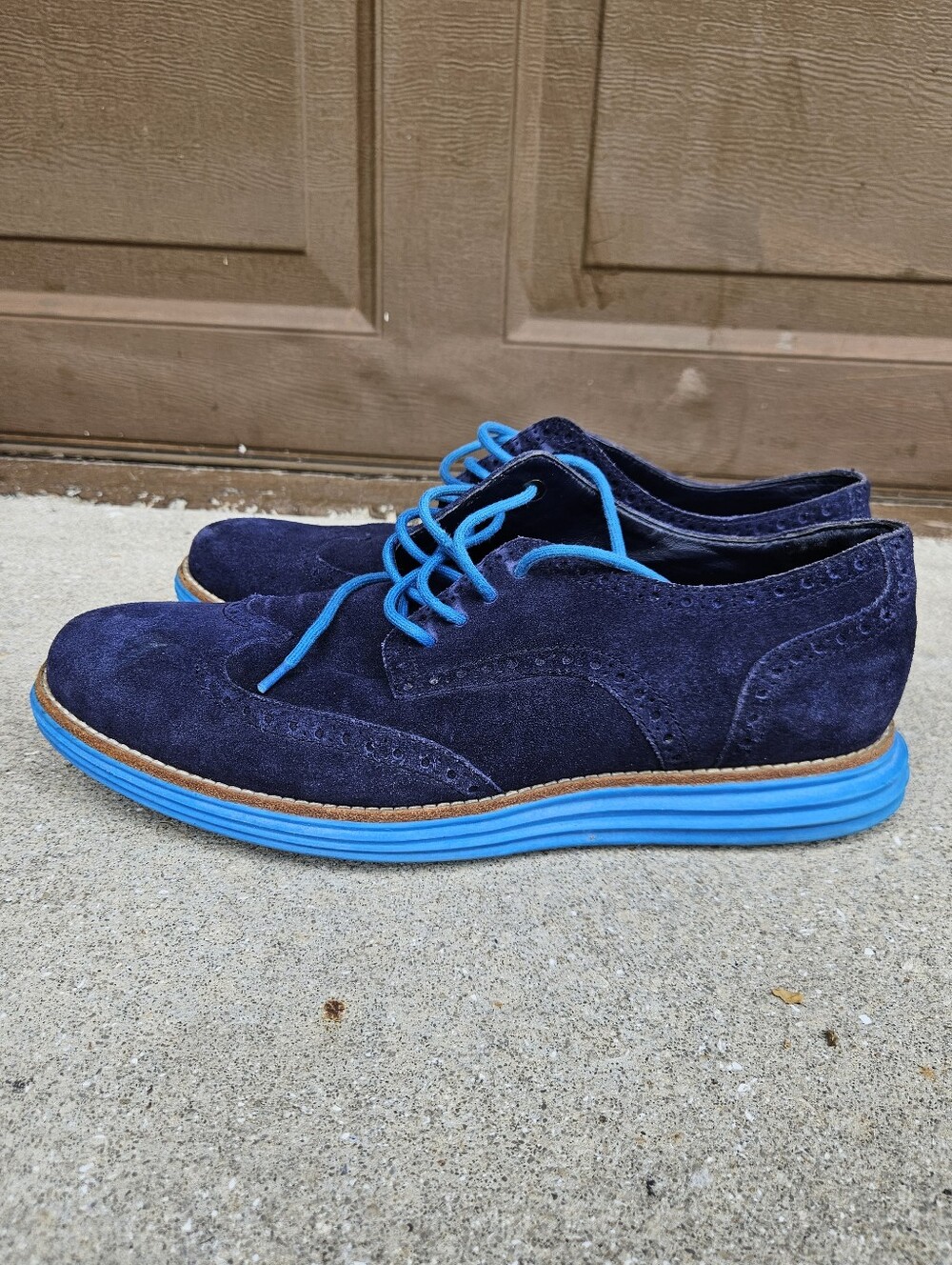 Cole Haan Lunargrand Blue Suede Wingtip Oxford C11096 Men's Size 10 M Used